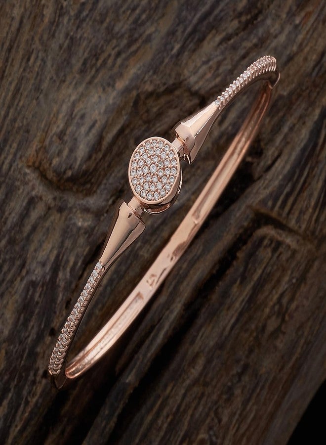 KUSHAL'S Fashion Jewellery White Rose Gold Polished Zircon Kada With Locking System |Best For Gifting, Bride, Bridemaids & Special Occasion | Zircon Kada For Women - 411339 - Image 2