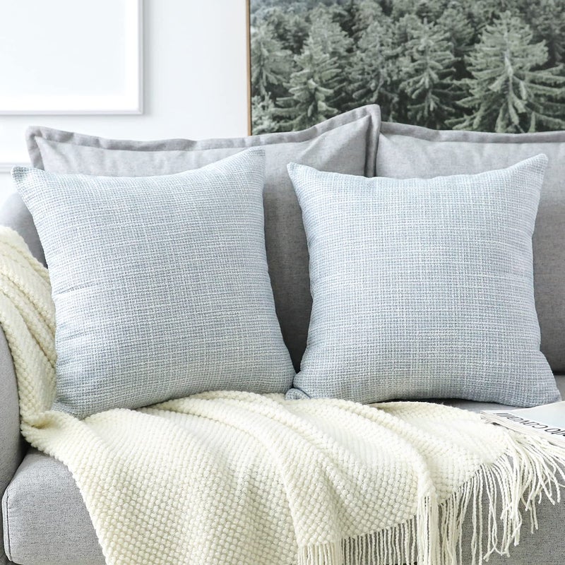 OTOSTAR Linen Throw Pillow Covers Set of 2 Decorative Square Pillowcases Cushion Covers 22x22 Inch for Home Decor Sofa Bedroom Car 55 x 55 CM Grey Blue (More Grey) - Image 5