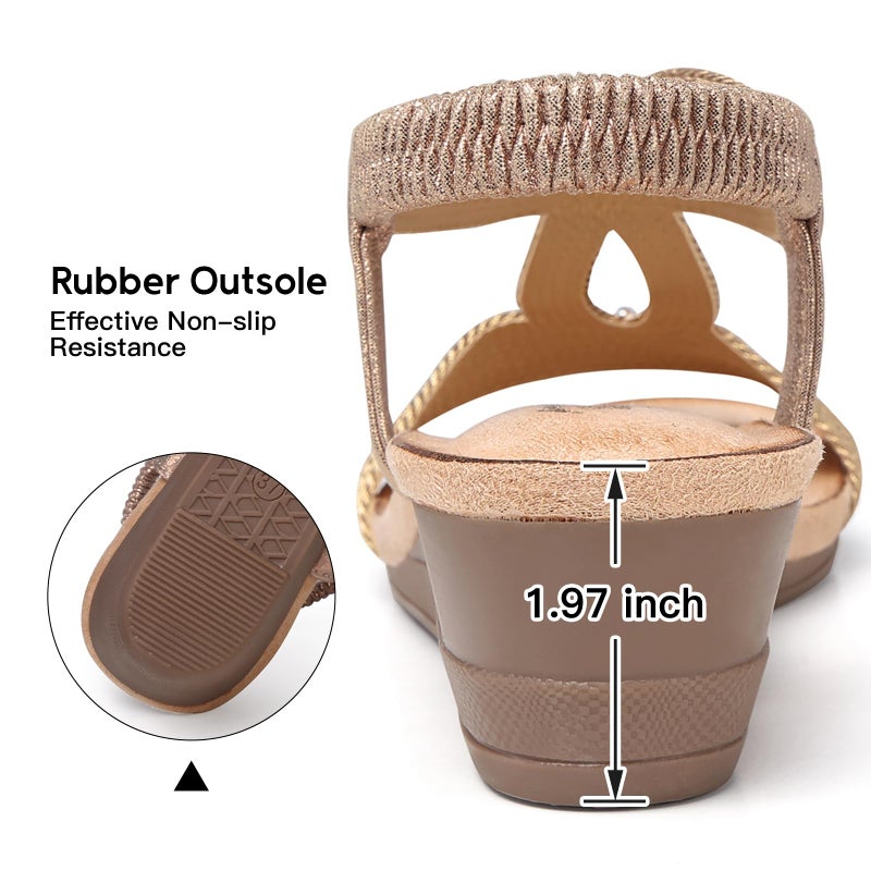 SHIBEVER Wedge Sandals for Women Dressy: Summer Ladies Size 8 Comfortable Walking Low Platform Casual Champagne Sandal - Image 5