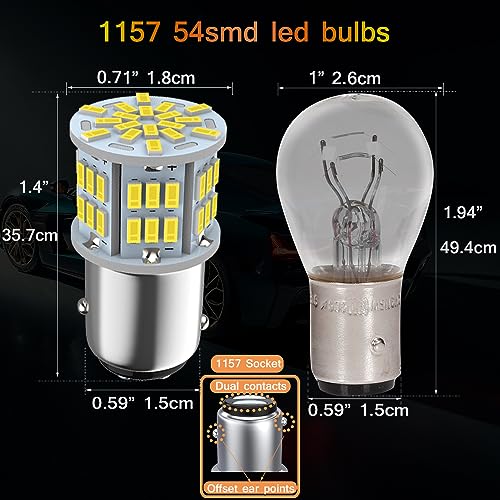 Melphan-Auto 1157 Led Brake Light Bulb, 12V-24V 1157 7528 2357 2057 BAY15D LED Replacement Light Bulb for Brake Tail Light for Car RV Trailer Boat, 54SMD 3014 Chipset White light, 2PCS - Image 2