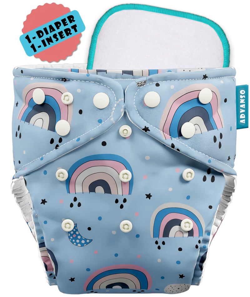 Advanso Leakage Proof cloth diapers for babies, high absorbent 1 reusable diaper 1 insert pad combo pack washable cloth diaper free size 5-18kg adjustable pocket cover (A3) - Image 1