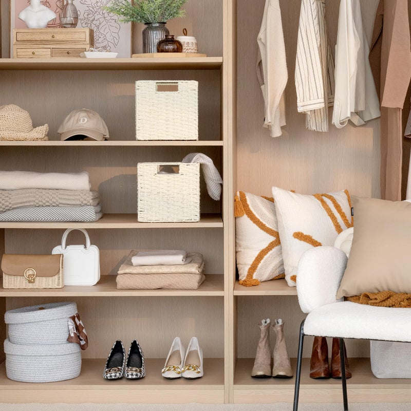 StorageWorks Beige Wicker Baskets, Handwoven Storage Cubes with Handles, Foldable Paper Rope Basket for Organizing, 9 inch, 2 Pack - Image 5