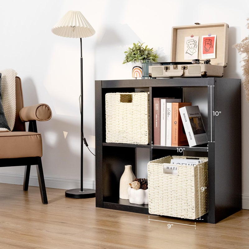 StorageWorks Beige Wicker Baskets, Handwoven Storage Cubes with Handles, Foldable Paper Rope Basket for Organizing, 9 inch, 2 Pack - Image 4