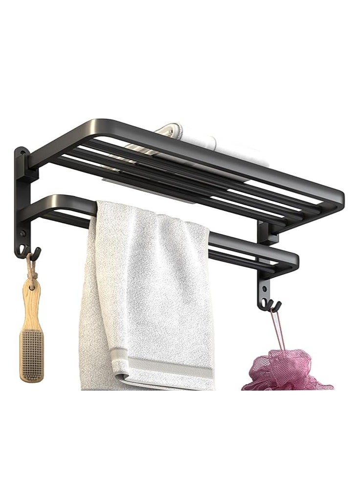 Arabest Bathroom Lavatory Towel Rack with Double Towel Bars with Hooks,24-inch Towel Shelf with Towel Bar,Towel Holder (Matte Black)  - Image 1
