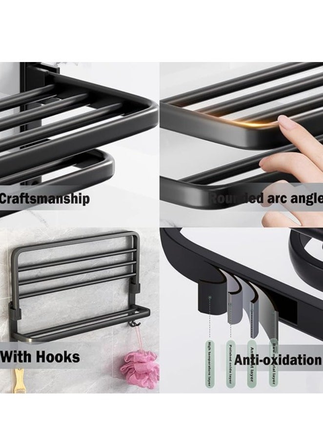 Arabest Bathroom Lavatory Towel Rack with Double Towel Bars with Hooks,24-inch Towel Shelf with Towel Bar,Towel Holder (Matte Black)  - Image 2