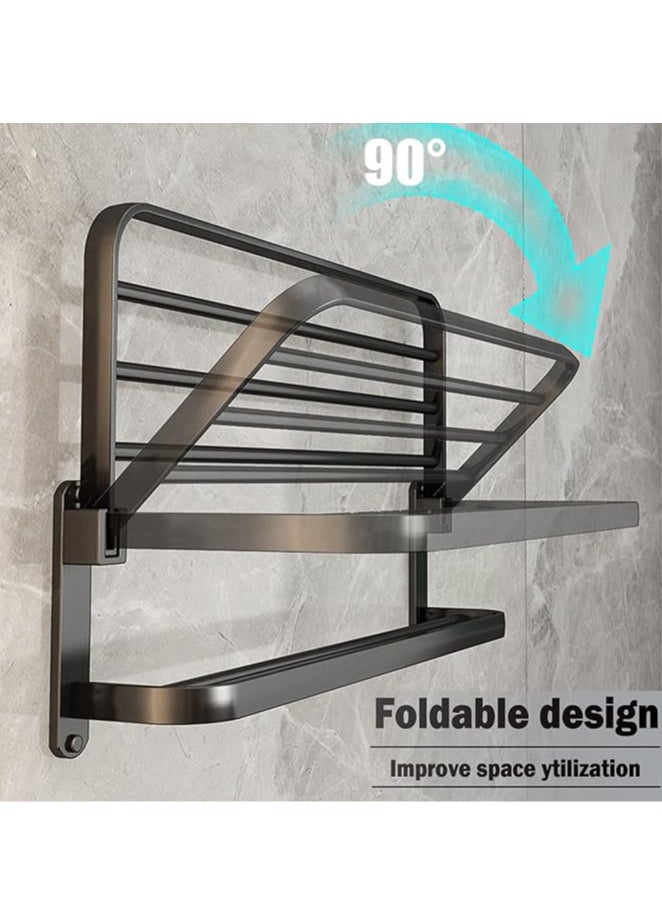 Arabest Bathroom Lavatory Towel Rack with Double Towel Bars with Hooks,24-inch Towel Shelf with Towel Bar,Towel Holder (Matte Black)  - Image 4