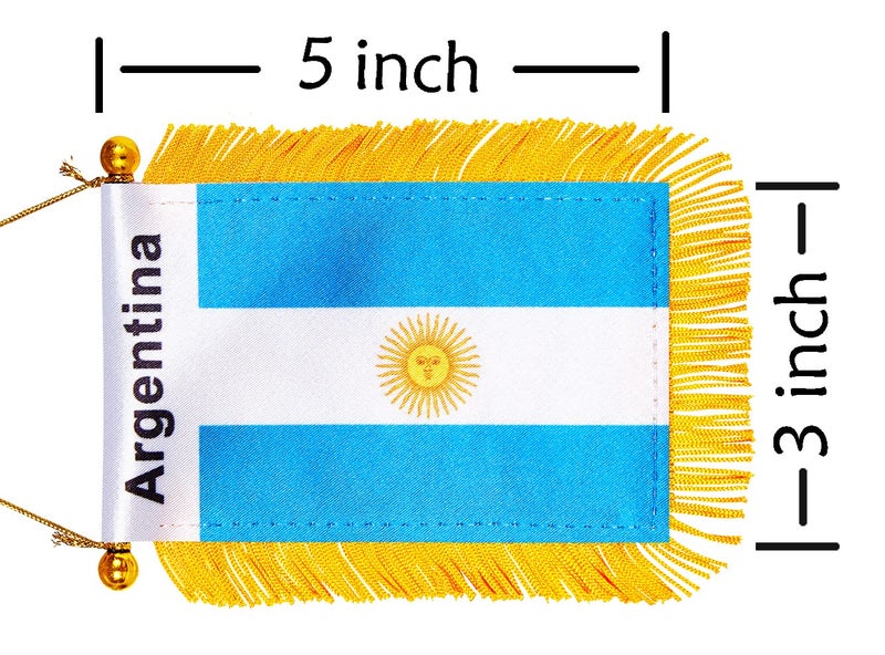 WXTWK 3 X 5 Inch Argentina Flag Argentine Window Hanging Flag Small Mini Car Flags Banners Rearview Mirror Decoration With Suction Cup Golden Fringy Banner - Image 2