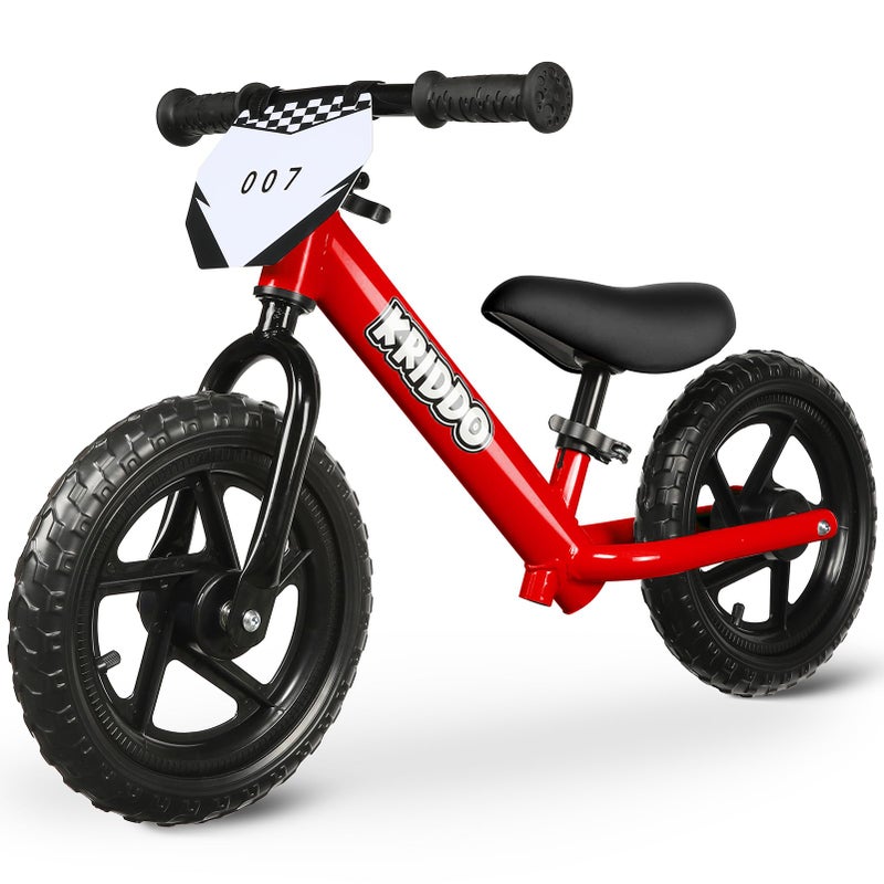 KRIDDO Toddler Balance Bike 2 Year Old, Age 18 Months to 5 Years Old, 12 Inch Push Bicycle with Customize Plate (3 Sets of Stickers Included), Steady Balancing, Gift Bike for 2-3 Boys Girls, Red - Image 1