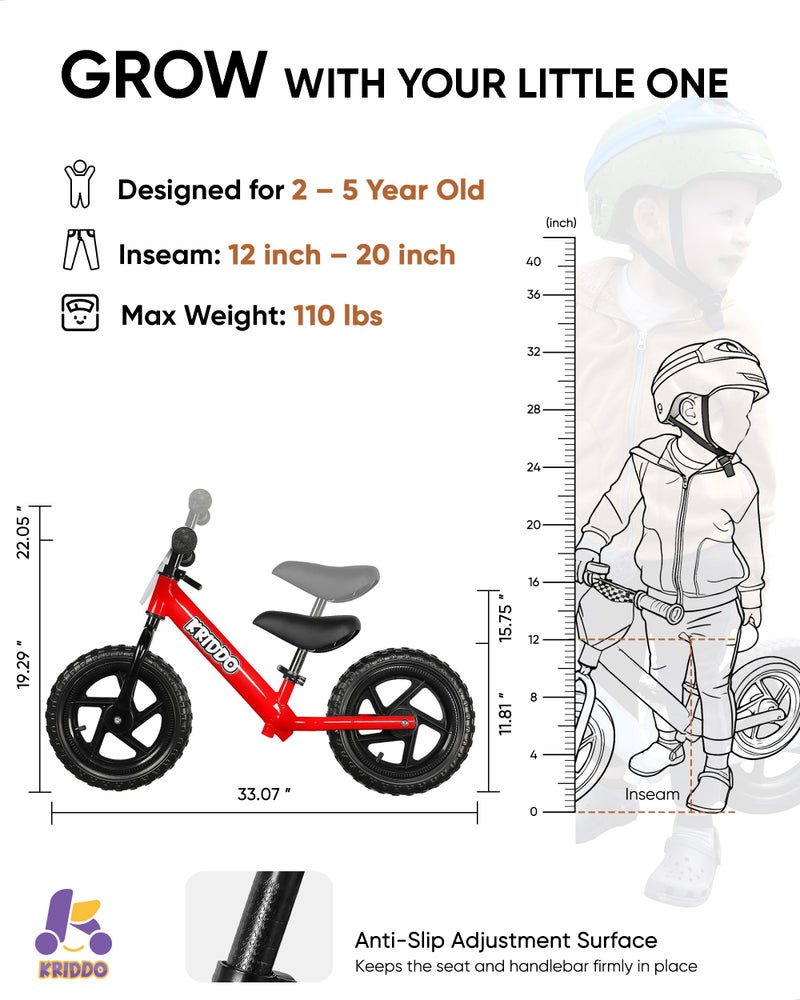 KRIDDO Toddler Balance Bike 2 Year Old, Age 18 Months to 5 Years Old, 12 Inch Push Bicycle with Customize Plate (3 Sets of Stickers Included), Steady Balancing, Gift Bike for 2-3 Boys Girls, Red - Image 3