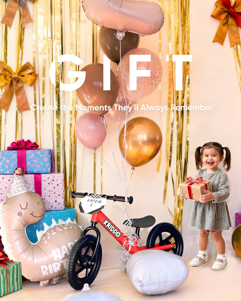 KRIDDO Toddler Balance Bike 2 Year Old, Age 18 Months to 5 Years Old, 12 Inch Push Bicycle with Customize Plate (3 Sets of Stickers Included), Steady Balancing, Gift Bike for 2-3 Boys Girls, Red - Image 5