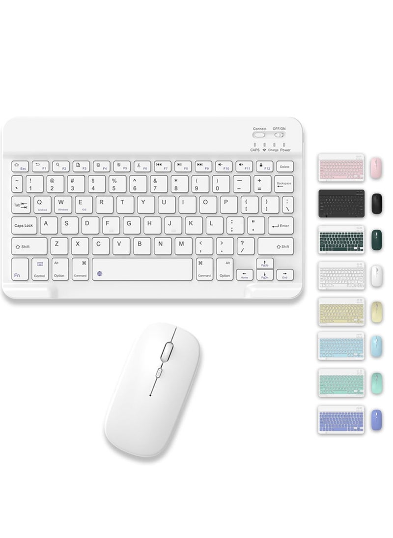 ELTRAZONE - Set of Rechargeable Bluetooth Keyboard and Mouse - Portable Wireless Mouse/Keyboard Set - Android/iOS/Windows - Smart Phone/Tablet/PC - iPhone iPad Pro Air Mini, iPad OS/iOS (WHITE) - Image 1