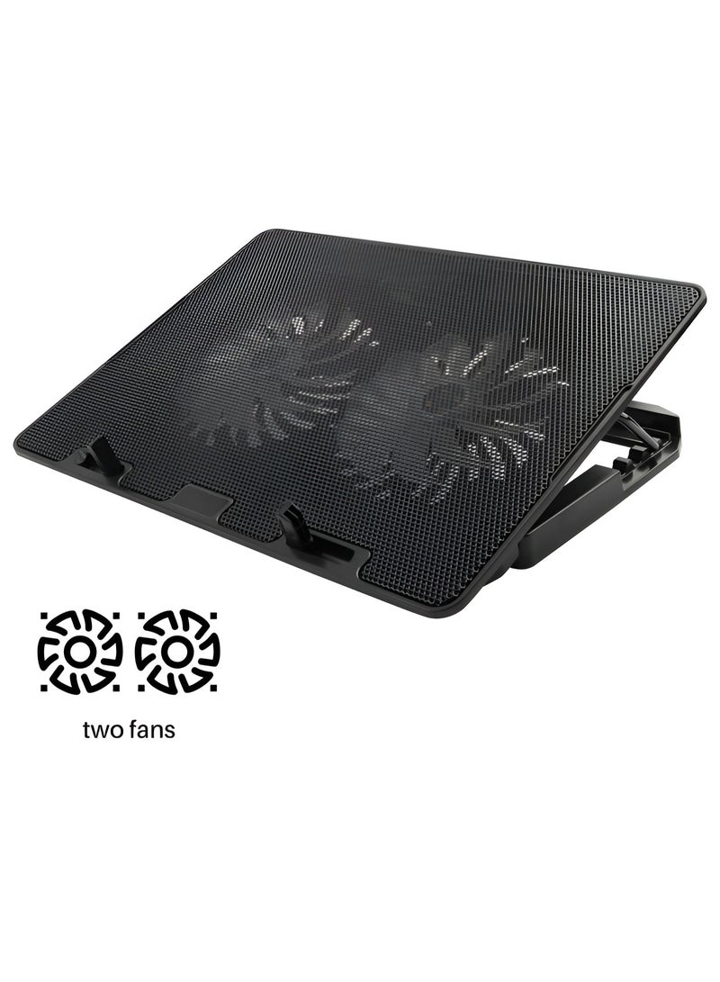 havit HV- F2083 Gaming Laptop Cooling Pad Fan - Modern Design with Powerful Cooling with 2 Fans, Speed up to 1000RPM, Compatible with Laptops up to 17 Inch - USB - Black - Image 2