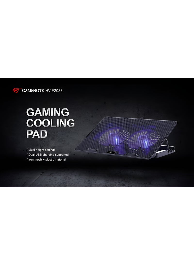 havit HV- F2083 Gaming Laptop Cooling Pad Fan - Modern Design with Powerful Cooling with 2 Fans, Speed up to 1000RPM, Compatible with Laptops up to 17 Inch - USB - Black - Image 5