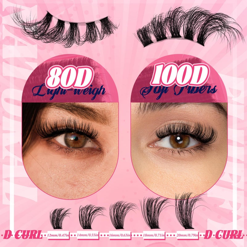 Himirell 280 Pcs Lash Clusters Extensions Kit - 80D 100D 12-20mm Faux Mink Individual Eye Lash Clusters with D Curl Wispy for DIY Lash Extension at Home - Image 3