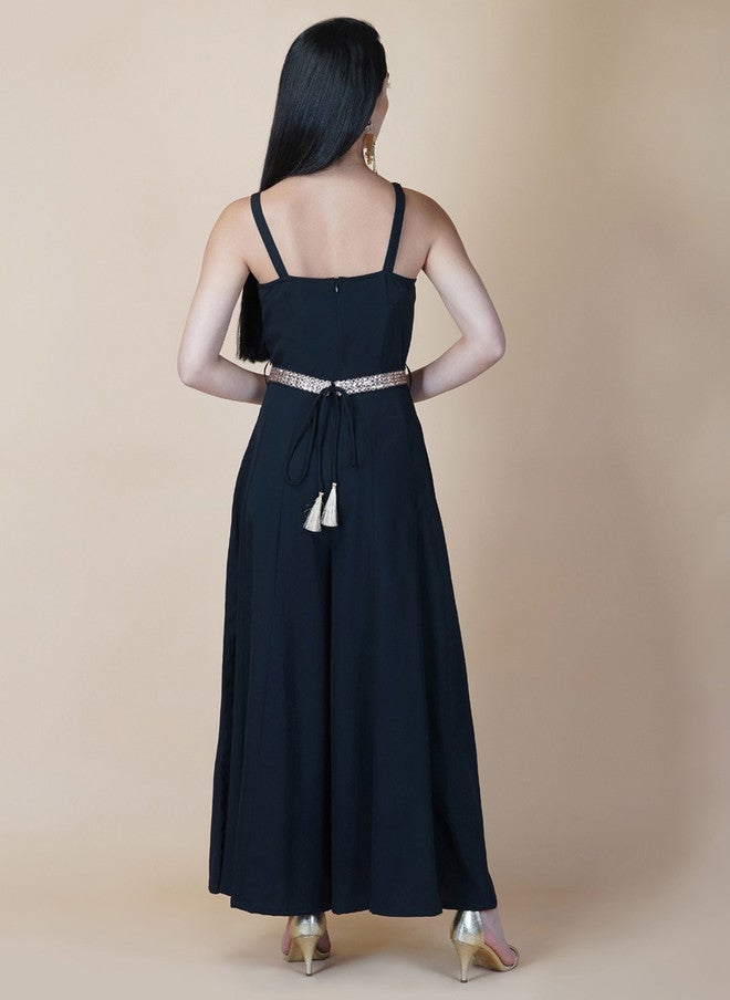 RAASSIO جمبسوت كولوت أسود مع حزام للنساء - Image 5