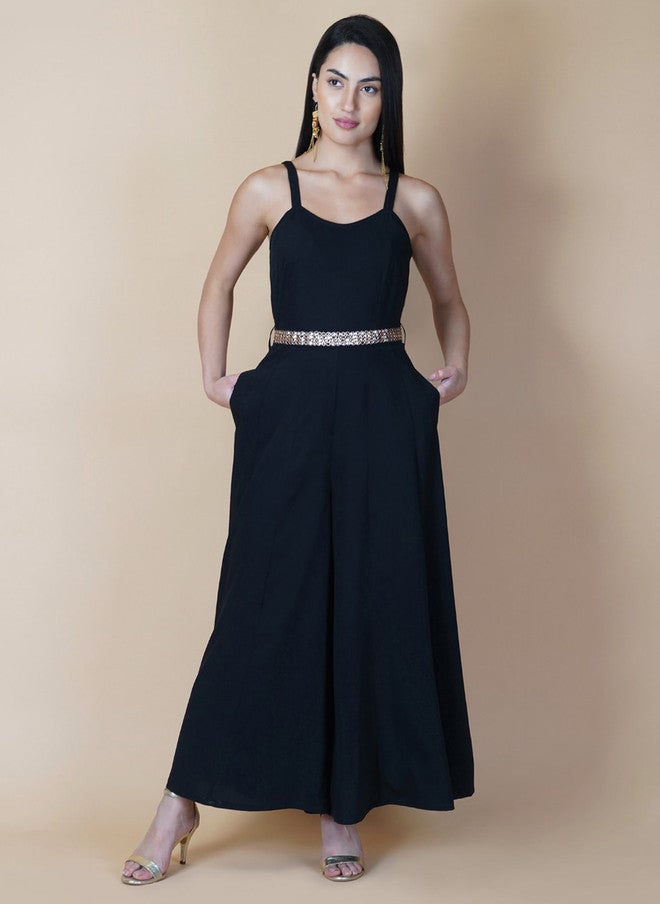 RAASSIO جمبسوت كولوت أسود مع حزام للنساء - Image 1