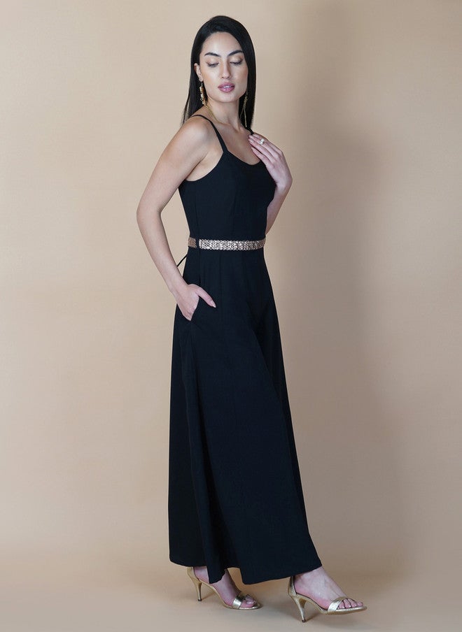 RAASSIO جمبسوت كولوت أسود مع حزام للنساء - Image 3