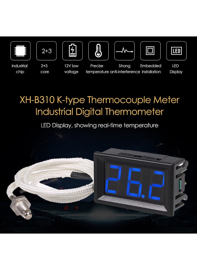 Generic XH-B310 Industrial Digital Thermometer 12V Temperature Meter K-type M6 Thermocouple Tester -30~800℃ Thermograph High Accuracy with LED-Display  - Image 2