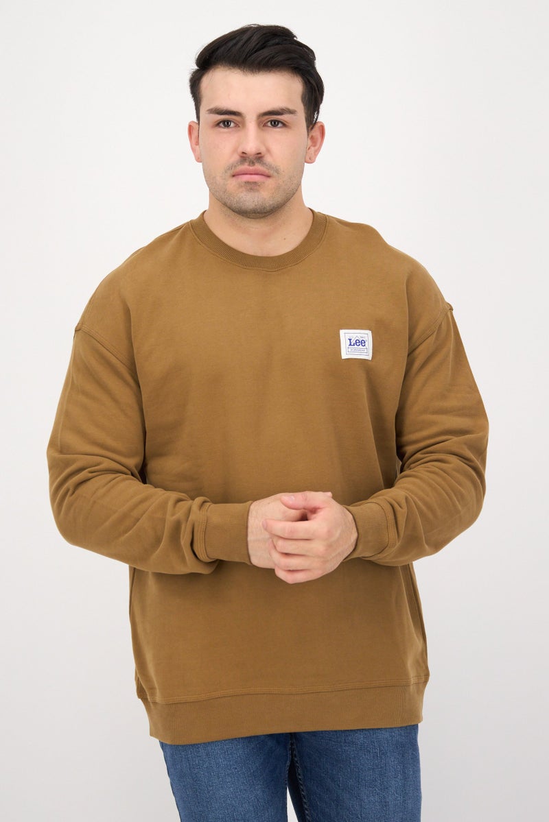 LEE Men Crew Neck Long Sleeves Workwear Sweatshirt, Dark Brown  - Image 1