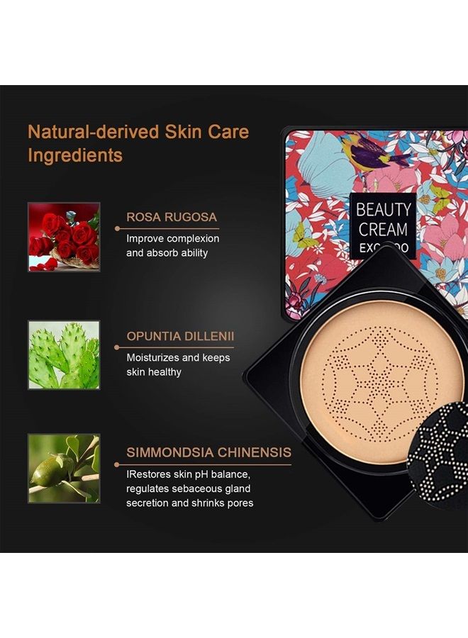 NUIBO Air Cushion CC Cream Foundation Moisturizing Long Lasting Matte Concealer Light Weight Smoothly Water Proof Makeup Base Liquid Foundation with 2PCS Mushroom Head【Natural/Unscrew Lid】  - Image 4
