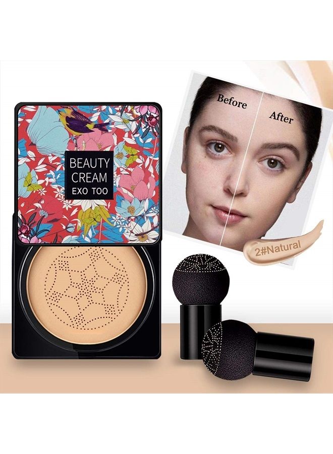 NUIBO Air Cushion CC Cream Foundation Moisturizing Long Lasting Matte Concealer Light Weight Smoothly Water Proof Makeup Base Liquid Foundation with 2PCS Mushroom Head【Natural/Unscrew Lid】  - Image 2