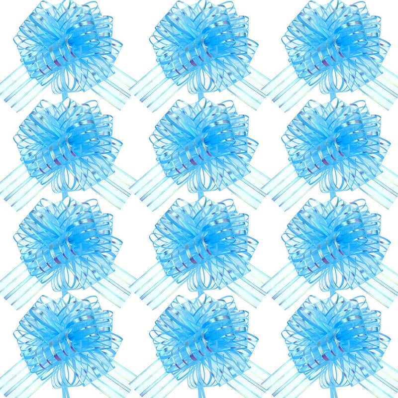 12 Pieces Large Pull Bow for Gift Wrapping Ribbon Pull Bows for Presents Wedding Baskets for Wrapping Boxes Flower Decorations8 InchLight Blue