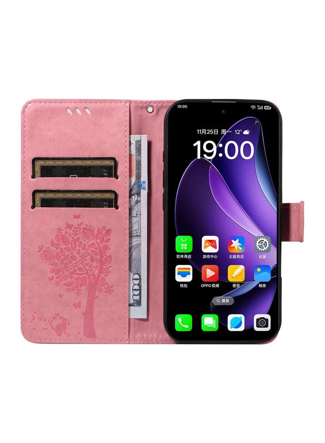 S-TOP Case For OPPO Reno13 5G Global Tree & Cat Embossed Pattern Flip Leather Phone Case - Image 4