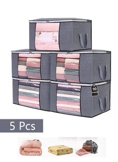 Bukela 5 Pack 60×40cm Large Storage Bags, Clothes Storage Bins Foldable Closet Organizers Storage Containers with Durable Handles Thick Fabric for Blanket Comforter Clothing Bedding 90L  - Image 1