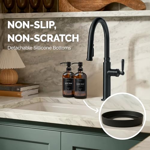Vine Creations Amber Glass Soap Dispenser, 2 Pack Kitchen Soap Dispenser Set with Stainless Steel Pump, 16 oz Dish Soap and Hand Soap Dispensers for Bathroom with Waterproof Labels - Image 3