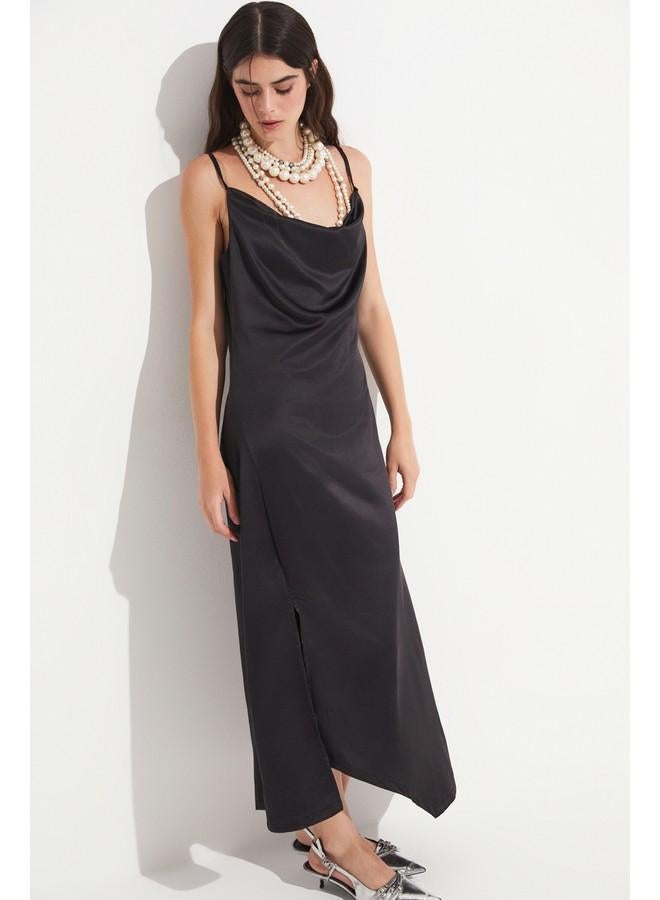 جون فستان ساتان بياقة ملتفة - Image 4