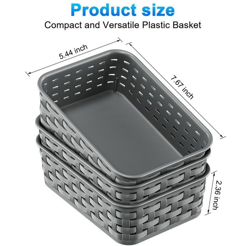 FUCDTEFC 3 Pack Small Plastic Basket, Storage Bin Baskets for Organizing, Pantry Organizer Household Wicker Storage for Laundry Room, Bedrooms, Kitchens, Cabinets, Countertops, Dark Gray - Image 3