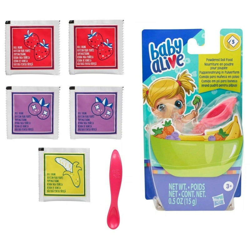 Baby Alive Powdered Doll Food Refill Baby Alive Accessories 5 Doll Food Packets Doll Spoon Baby Alive Doll Toy for Kids 3 and Up