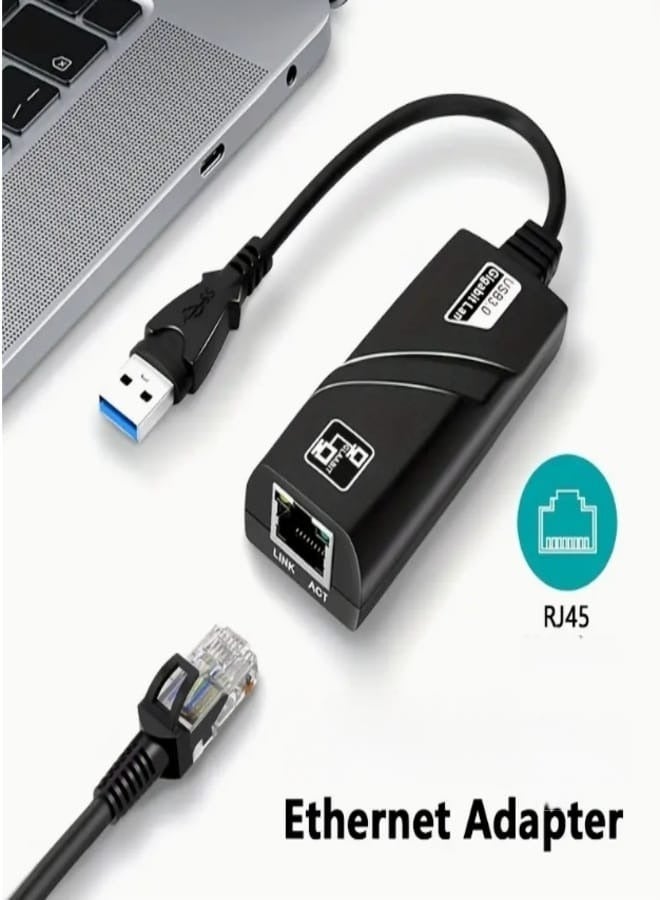 USB Ethernet Adapter Usb 3.0 To 10/100/1000 Network Rj45 Lan Wired Adapter For Nintendo Switch, Wii, Wii U, Macbook, Chromebook, Windows 10, 8.1, Mac Os, Surface Pro Black - Image 2