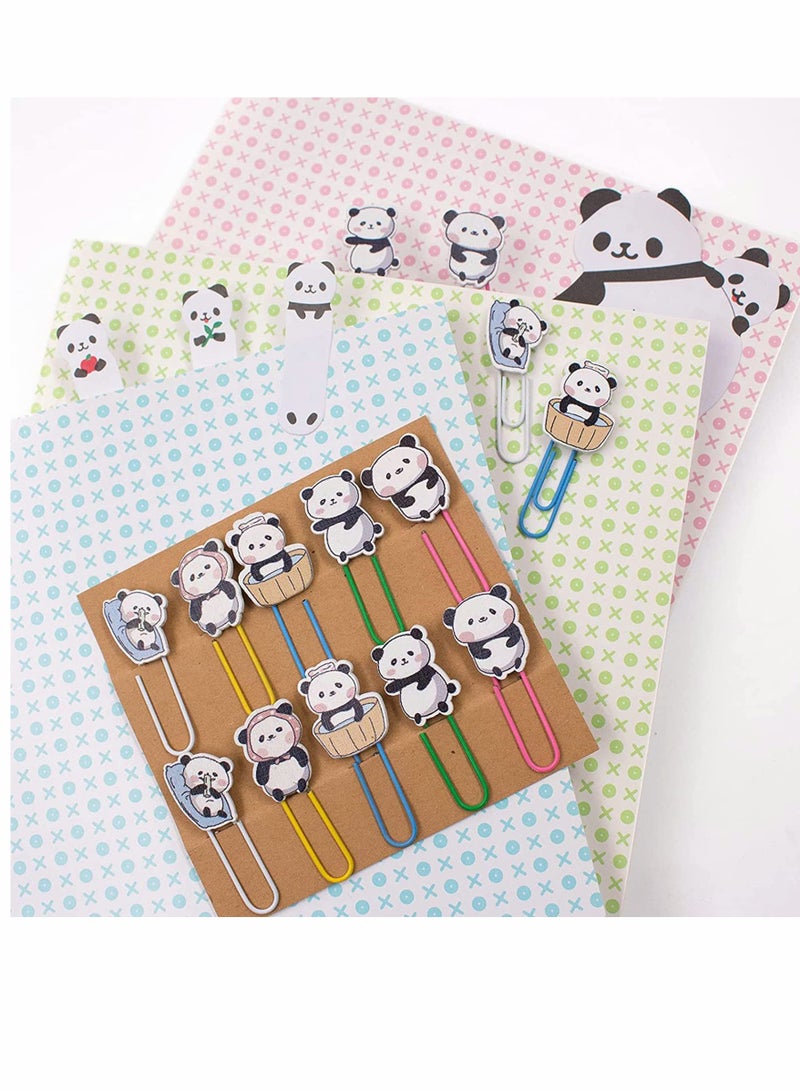 Zikra 30Pcs Panda Paperclip Bookmarks, 3 Set Cute Panda Bookmark Clips with 1 Sheet Panda Sticky Notes, Funny Paperclips Bookmarks Planner Clips of Animal, for Office Supplies Coworkers Gifts - Image 3