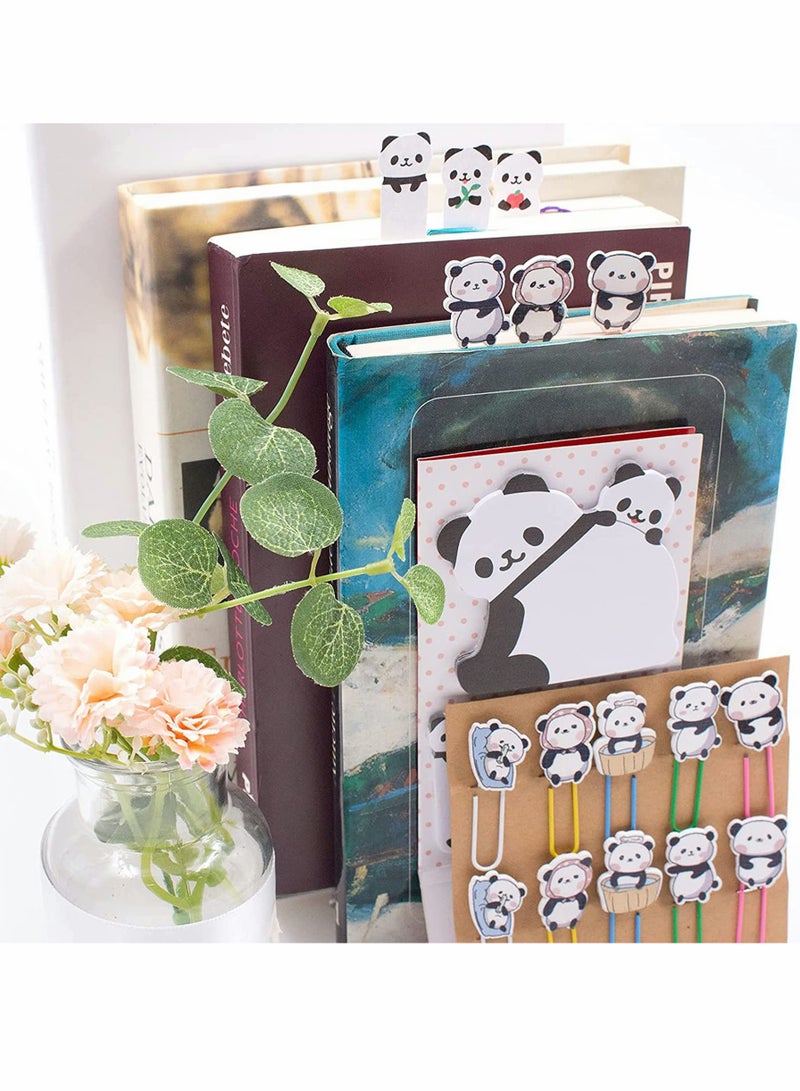 Zikra 30Pcs Panda Paperclip Bookmarks, 3 Set Cute Panda Bookmark Clips with 1 Sheet Panda Sticky Notes, Funny Paperclips Bookmarks Planner Clips of Animal, for Office Supplies Coworkers Gifts - Image 2