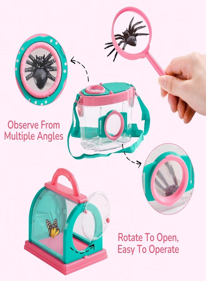 روبوتايم مجموعة روبوتيم للأطفال الاستكشافية ومجموعة صيد الحشرات، مجموعة صيد الحشرات الخارجية المكونة من 10 قطع مع عدسة مكبرة وشبكة، مجموعة مغامرات للفناء الخلفي والتخييم، هدية ممتعة للفتيات من 3 إلى 12 سنة (لون وردي) - Image 4