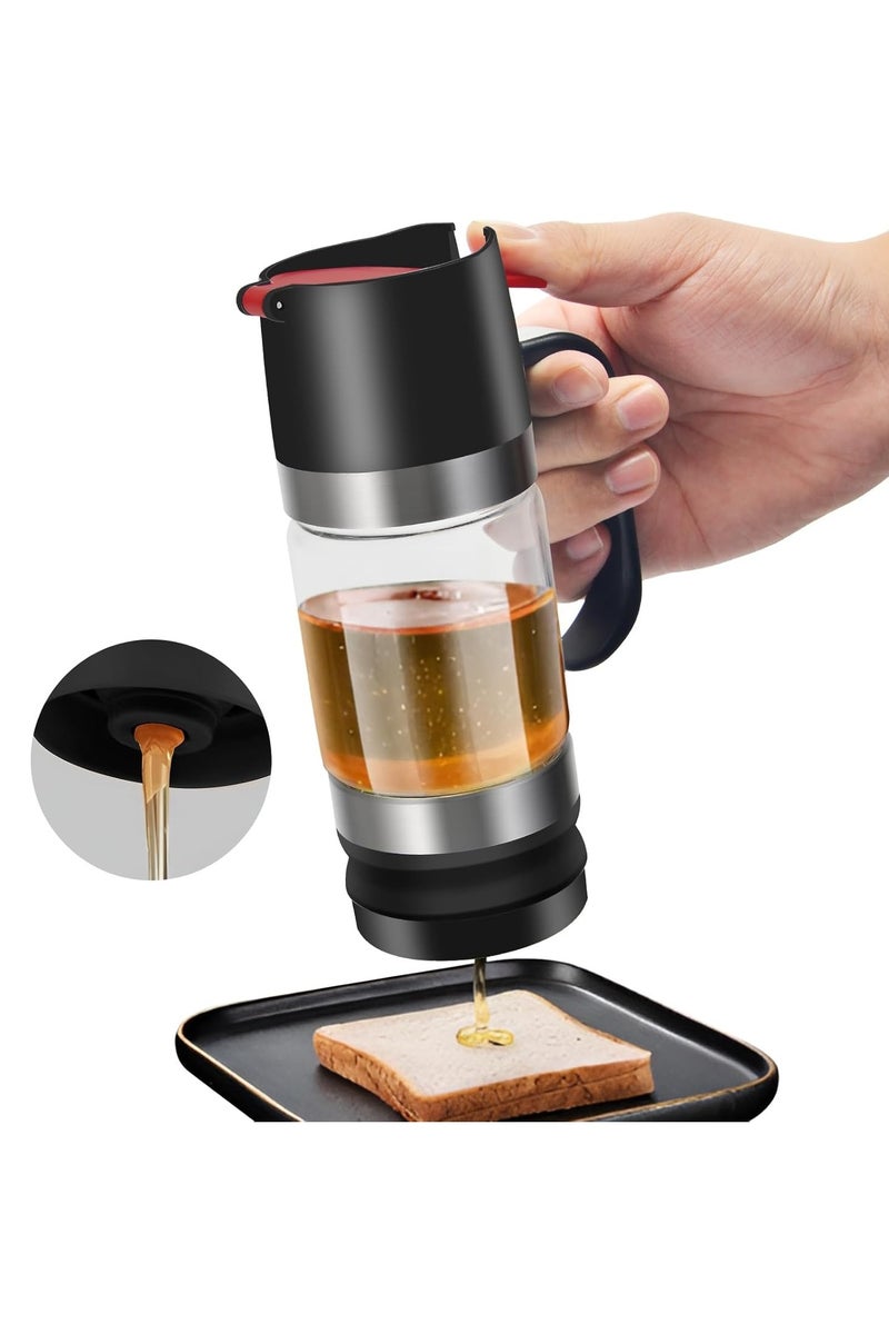 موثوقية التنبؤ وعاء زجاجي لتوزيع العسل، 300 مل، وعاء عسل بدون تقطير مع مقبض، وعاء زجاجي شفاف لشراب القيقب مع قفل للحفاظ على النضارة، للخبز أو القهوة أو الشاي - Image 1