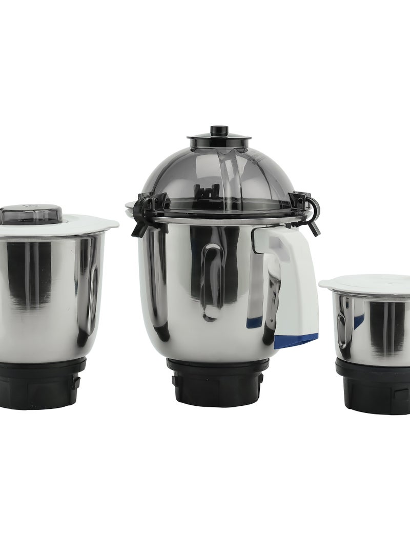 GEEPAS 3-IN-1 Mixer Grinde, Powerful Copper Motor with Stainless Steel Jars (1.5 L, 1.0 L, 0.5 L) and Blades, ABS Body and Unbreakable PC Dome Lid| Ergonomic Design with Motor Overload Protector| 3 Jars, 3 Speed Setting with Incher 1200 W GSB44088 White/Blue - Image 3