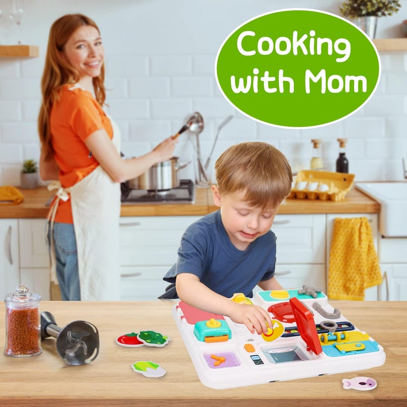 Tsomtto Kitchen Busy Board for Toddlers 1-3 Travel Toys Light Up Musical Baby Toy 12-18 Months Toddler Toys Age 1-2 2-4 Autism Sensory Montessori Fine Motor Skills Car Seat Toy for 1 Year Old - Image 5