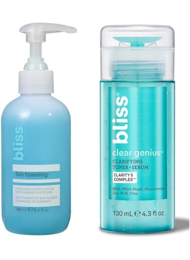 Bliss Fab Foaming Cleanser & Clear Genius Toner + Serum | Pore Purifying Duo for Clear Skin | 2 Step Skincare Routine | Clean, Vegan, Cruelty-Free - Image 1
