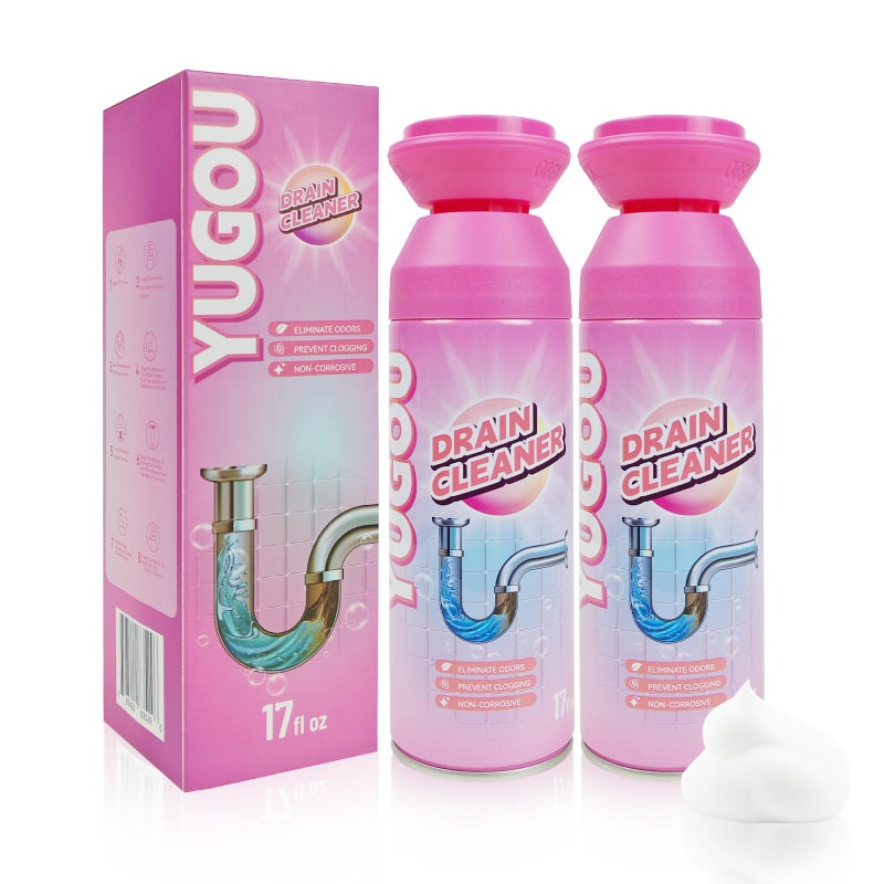 Yugou Foaming Drain Cleaner, Sink Cleaner and Deodorizer, Drain Clog Remover for Kitchen Sinks, Shower Drains, Tubs (2pcs) - Image 1