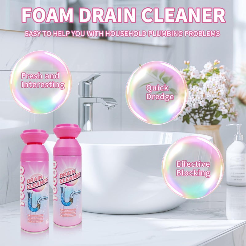 Yugou Foaming Drain Cleaner, Sink Cleaner and Deodorizer, Drain Clog Remover for Kitchen Sinks, Shower Drains, Tubs (2pcs) - Image 5