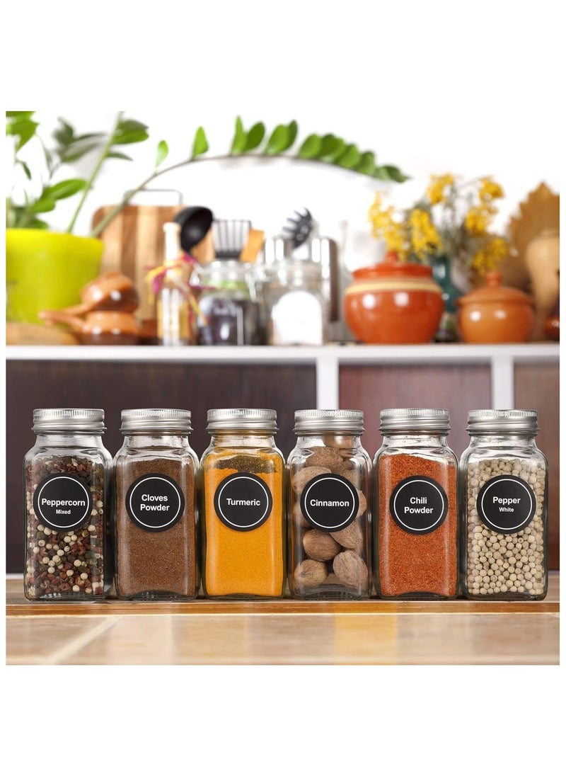 KADRAMA 12-Piece Glass Spice Jar Set with Airtight Metal Caps - 120ml Empty Square Spice Containers with Shaker Lids, Labels, Silicone Collapsible Funnel, White board Pen Included  - Image 2