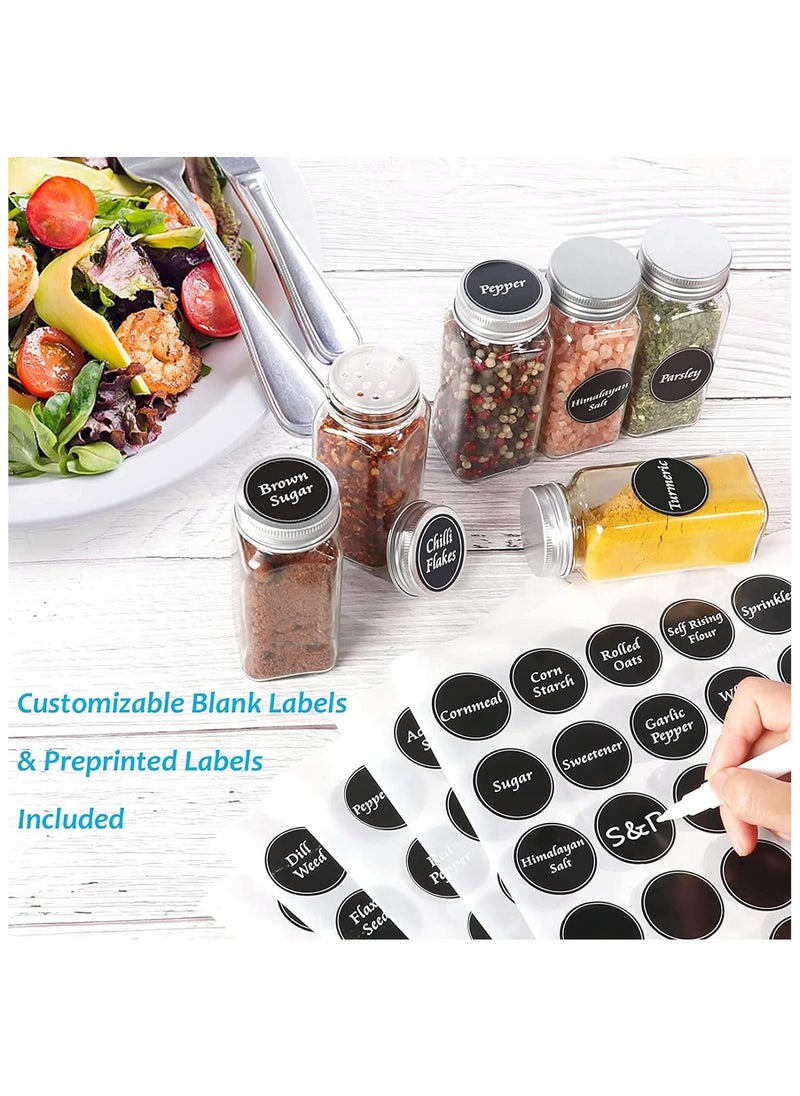 KADRAMA - 12-Piece Glass Spice Jar Set with Airtight Metal Caps - 120ml Empty Square Spice Containers with Shaker Lids, Labels, Silicone Collapsible Funnel, White board Pen Included - Image 1