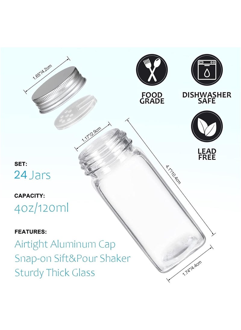KADRAMA 12-Piece Glass Spice Jar Set with Airtight Metal Caps - 120ml Empty Square Spice Containers with Shaker Lids, Labels, Silicone Collapsible Funnel, White board Pen Included  - Image 5