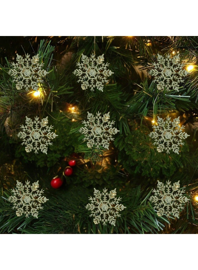 شركة ذي بي زي زينة شجرة عيد الميلاد على شكل رقاقات ثلج معلقة - عبوة من 24 زينة بلاستيكية لامعة مع خيط لتزيين عيد الميلاد وحفلات رأس السنة الشتوية (ذهبية) - Image 1