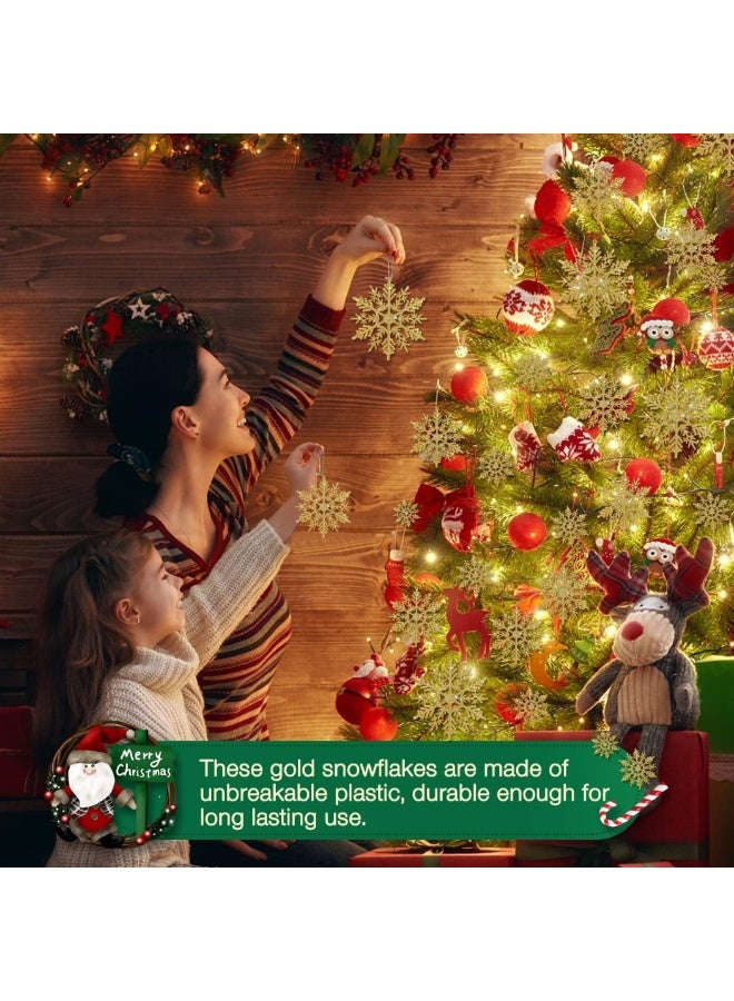 شركة ذي بي زي زينة شجرة عيد الميلاد على شكل رقاقات ثلج معلقة - عبوة من 24 زينة بلاستيكية لامعة مع خيط لتزيين عيد الميلاد وحفلات رأس السنة الشتوية (ذهبية) - Image 3