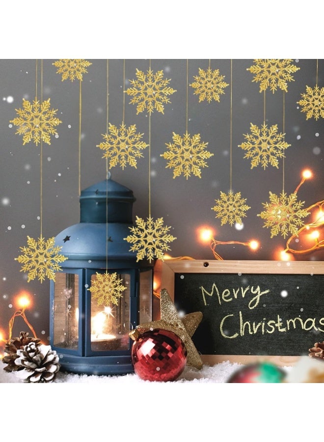 شركة ذي بي زي زينة شجرة عيد الميلاد على شكل رقاقات ثلج معلقة - عبوة من 24 زينة بلاستيكية لامعة مع خيط لتزيين عيد الميلاد وحفلات رأس السنة الشتوية (ذهبية) - Image 4