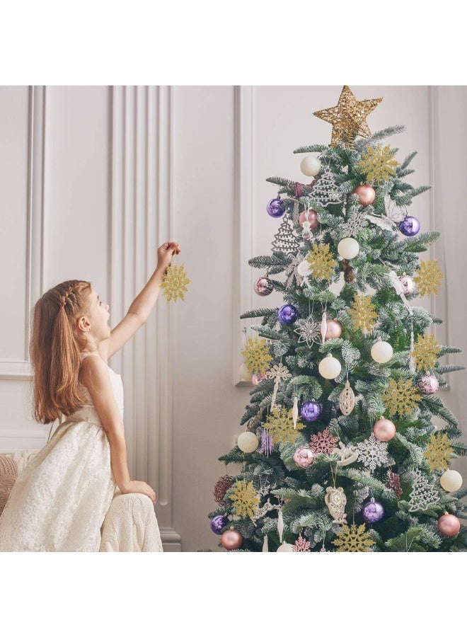 شركة ذي بي زي زينة شجرة عيد الميلاد على شكل رقاقات ثلج معلقة - عبوة من 24 زينة بلاستيكية لامعة مع خيط لتزيين عيد الميلاد وحفلات رأس السنة الشتوية (ذهبية) - Image 5