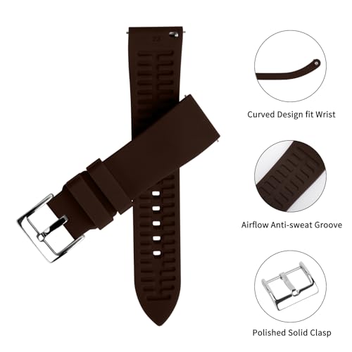 TStrap Silicone Watch Band for Men - Brown Quick Release Watch Band for Women Soft - Waterproof Smart Watch Bracelet Clasp - Correa de Silicona para Reloj Replacement - 18mm 19mm 20mm 21mm 22mm 24mm - Image 4
